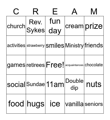 Ice Cream Sundae Bingo Card