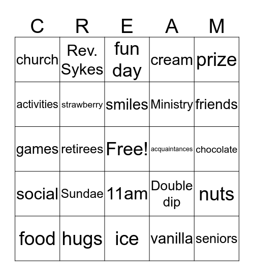 Ice Cream Sundae Bingo Card
