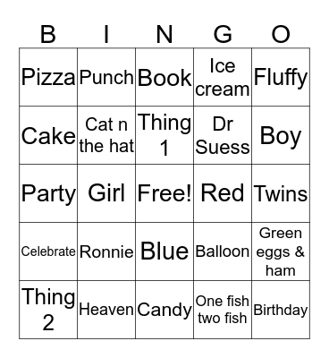 Thing 1 Thing 2 Birthday Party Bingo Card