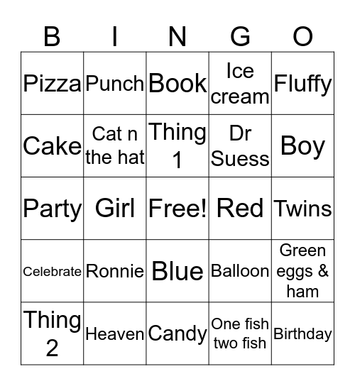 Thing 1 Thing 2 Birthday Party Bingo Card