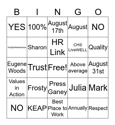 Teammate Engagement Survey Bingo Card