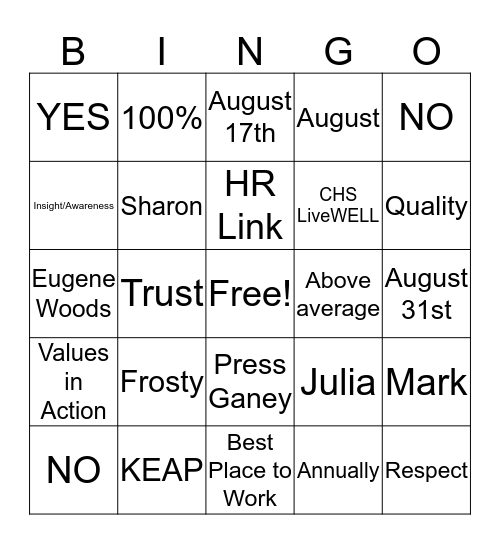 Teammate Engagement Survey Bingo Card