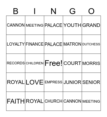 ROYAL G.E.M.S.  #2 Bingo Card