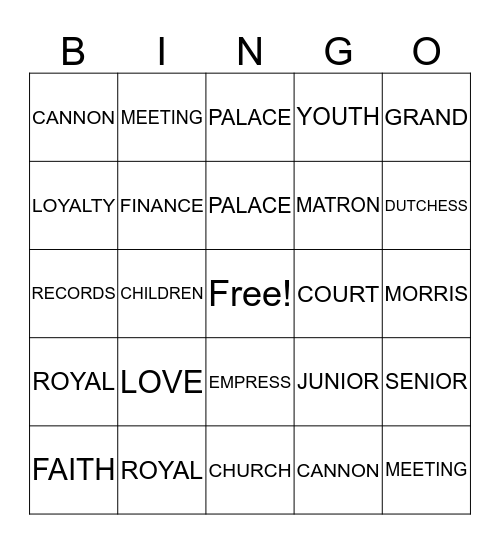 ROYAL G.E.M.S.  #2 Bingo Card