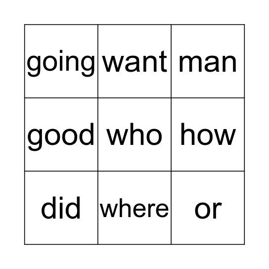 Year 2 Sight word bingo 1 Bingo Card