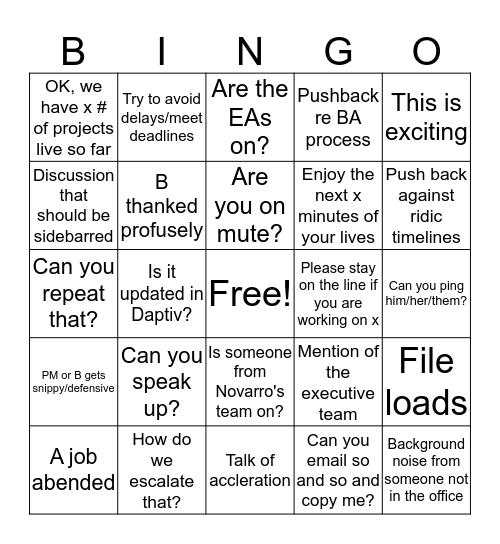 Making Meetings Tolerable Bingo Card