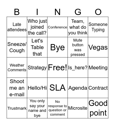 WTW Conf Call BINGO Card