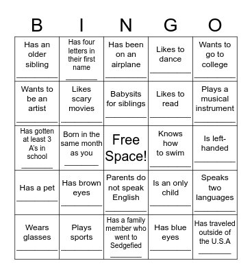 Get To Know You BINGO Card