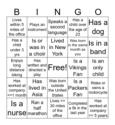 Find Someone Who Bingo Card