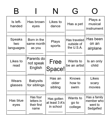 Get To Know You BINGO Card