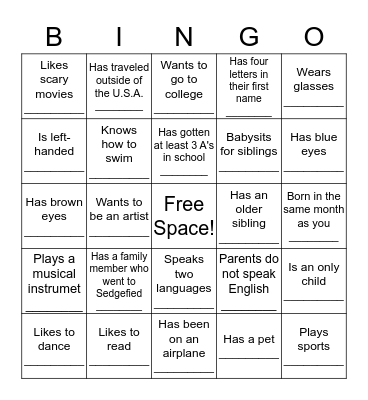 Get To Know You BINGO Card