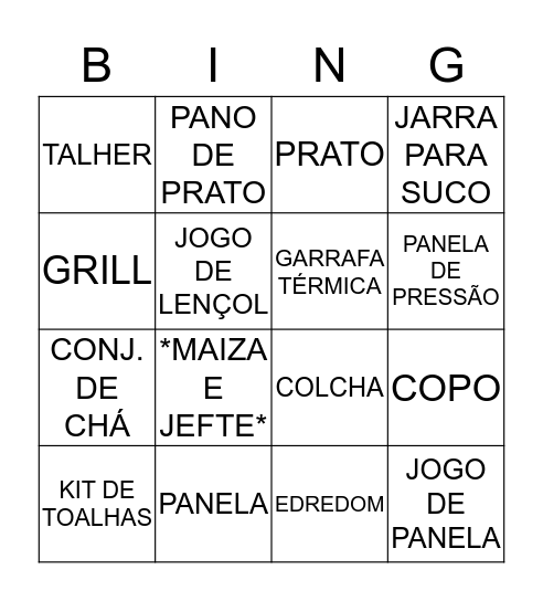 CHÁ DE CASA NOVA Bingo Card
