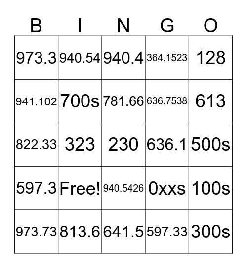 Dewey Bingo Card