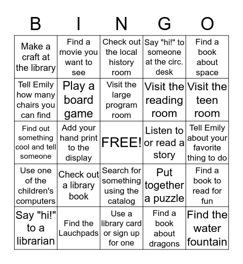 Welcome to Moffat Library! Bingo Card