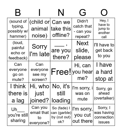 Conference Call Bingo Card