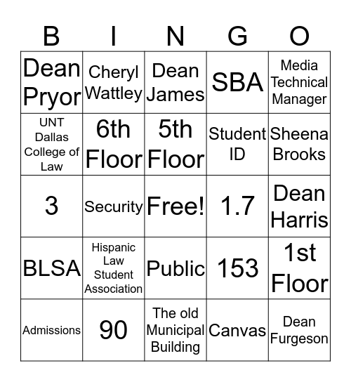 UNT Dallas College of Law  Bingo Card