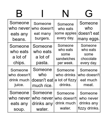 FOOD Bingo Card