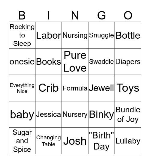 Baby Bingo Card