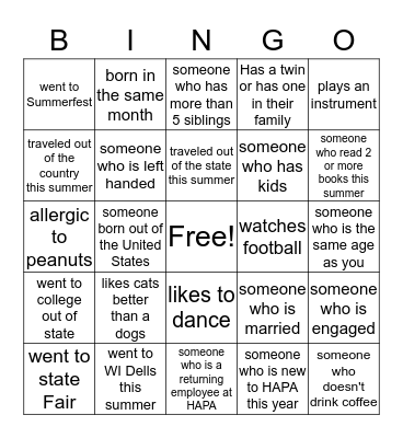 Human Bingo Card