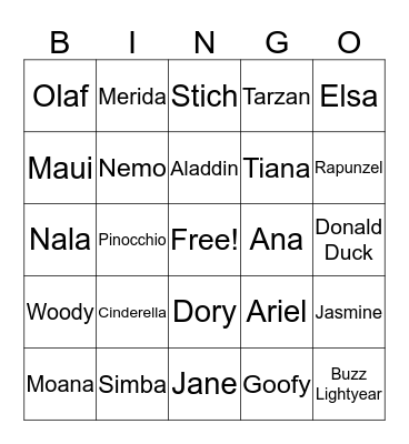 Disney Bingo Card