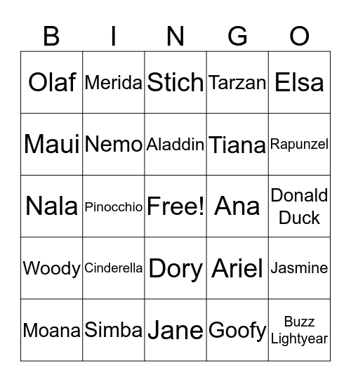 Disney Bingo Card