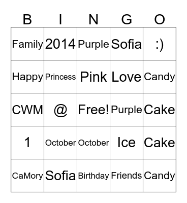 CaMory's 3rd Birthday  Bingo Card