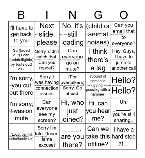 Conference Call Bingo Card