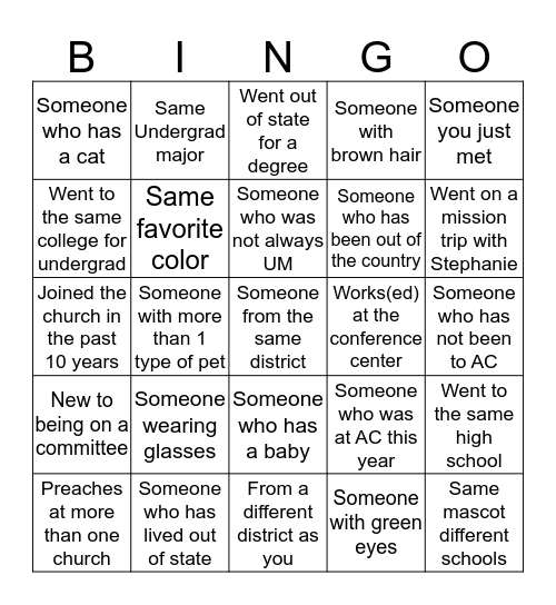 Getting to Know Each Other  Bingo Card