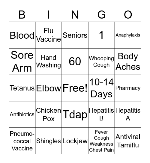 Immunization Bingo Card