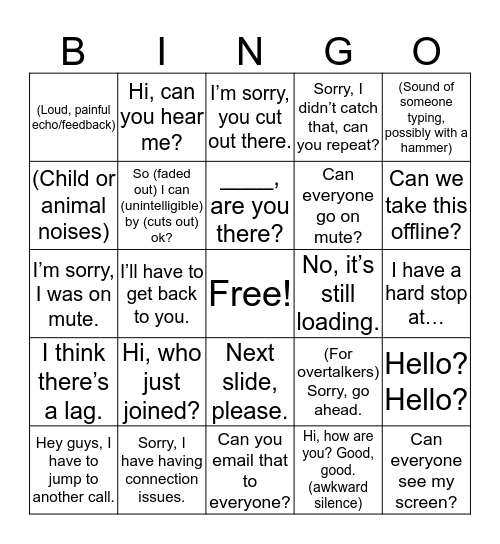 Restoration Bingo Card