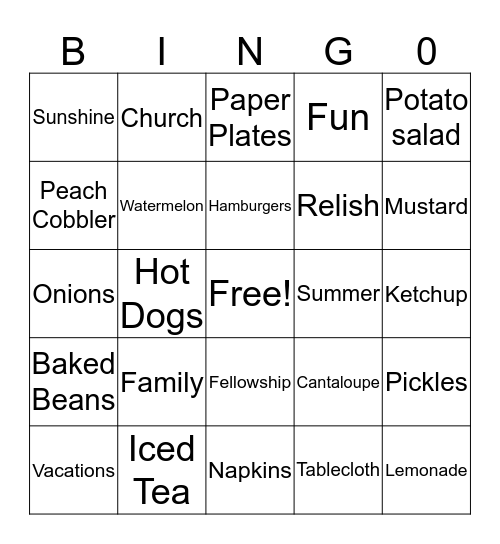 Picnic Bingo Card