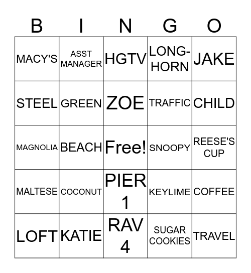 ALL ABOUT LISA BINGO Card