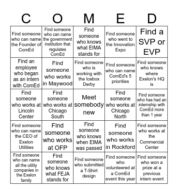 ComEd Executive Networking Bingo Card