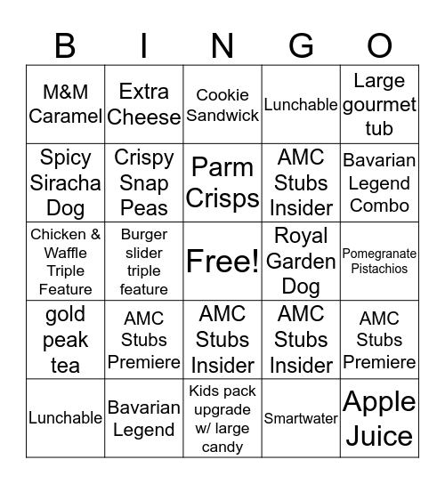 Concession Bingo Card