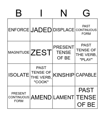 VOCABULARY BINGO Card