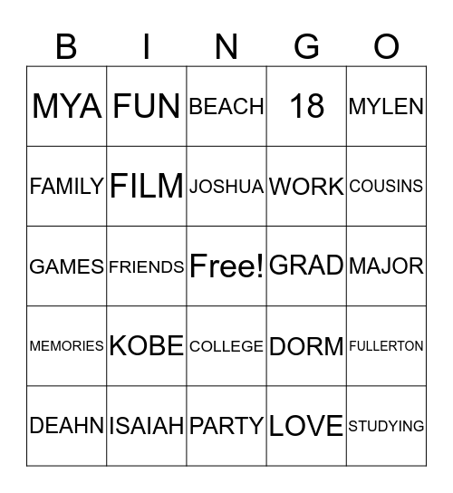 FAMILY GET TOGETHER Bingo Card