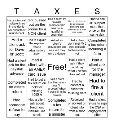 Tax Season Bingo! Bingo Card