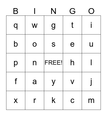 alphabet Bingo Card