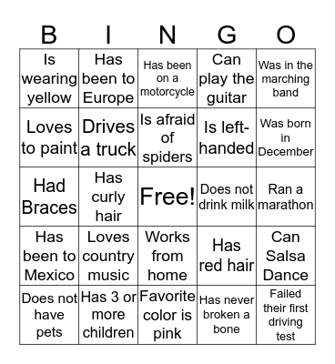 ICE BREAKER BINGO Card