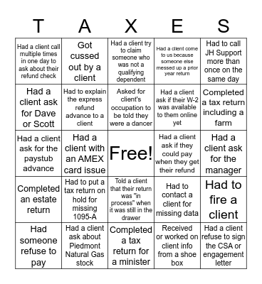 Tax Season Bingo! Bingo Card