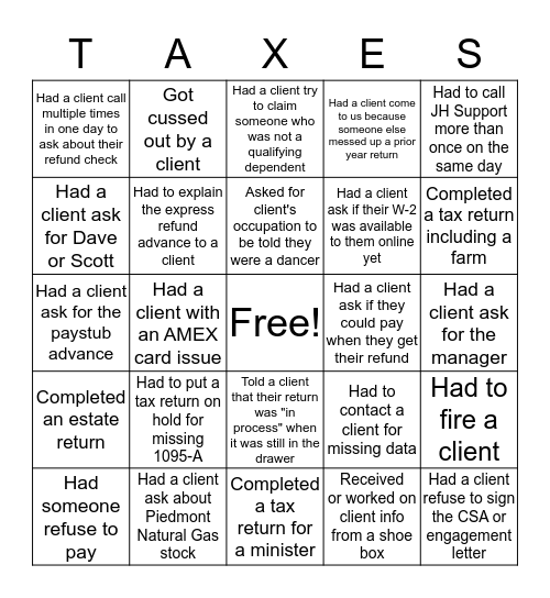 Tax Season Bingo! Bingo Card