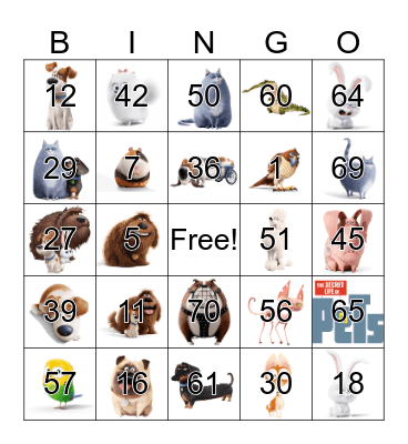Secret Life of Pets Bingo Card