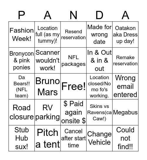 Black & White Panda Party Bingo Card