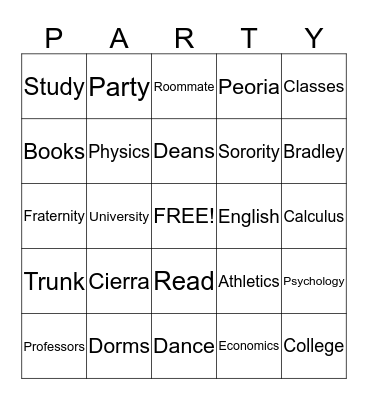Cierra's Trunk Party Bingo Card