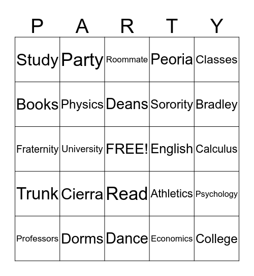 Cierra's Trunk Party Bingo Card