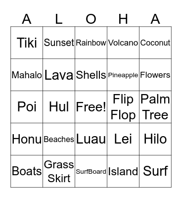 ALOHA  Bingo Card