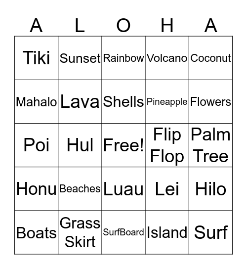 ALOHA  Bingo Card