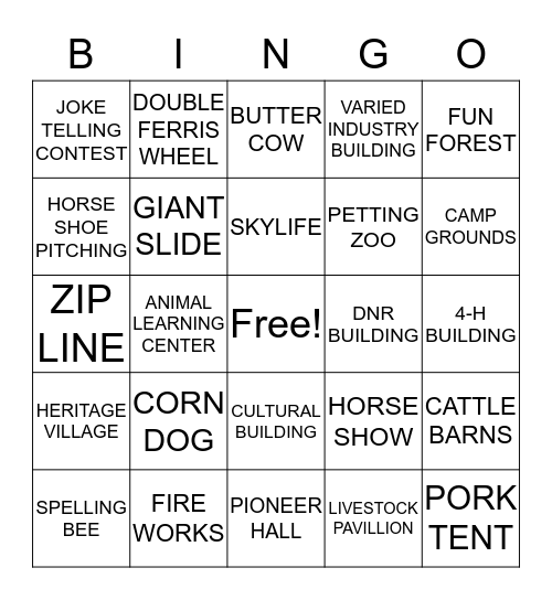 STATE FAIR Bingo Card