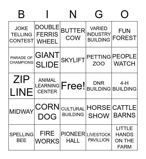 STATE FAIR Bingo Card