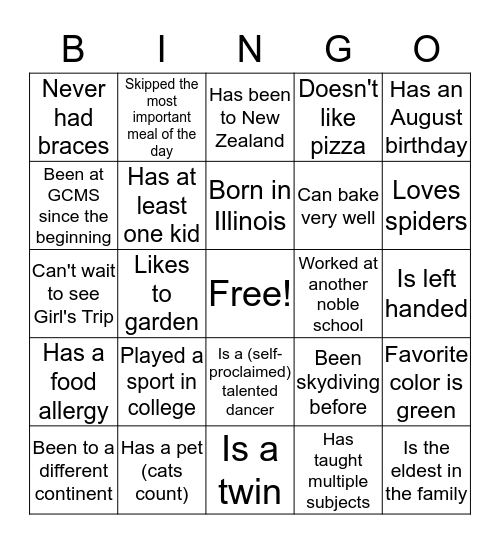 Gary Comer Middle Bingo Card